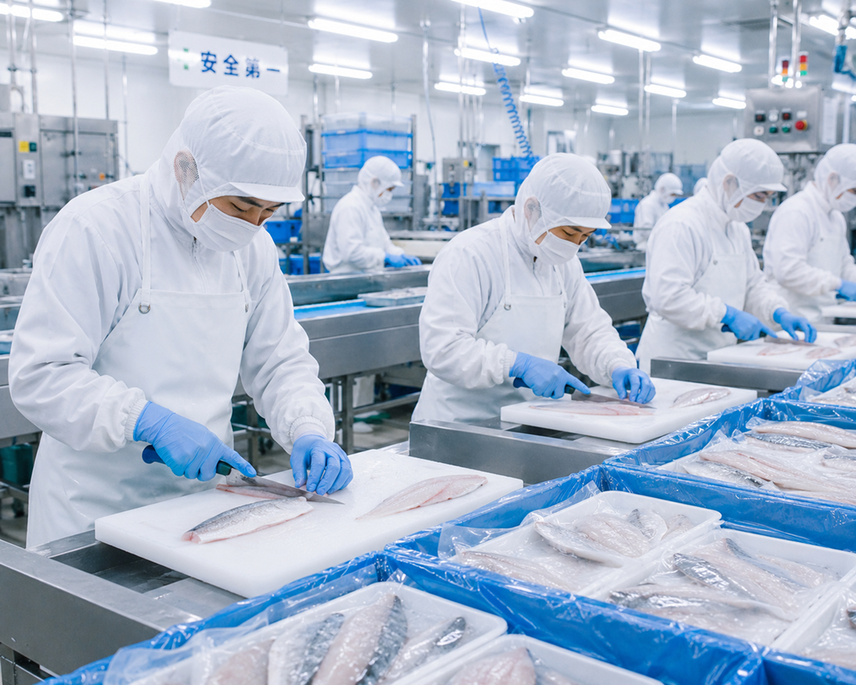 駿河湾水産の水産加工の現場で働くスタッフたち