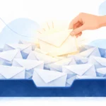 大量の営業メールの中から本当の問い合わせを選び出すイメージ