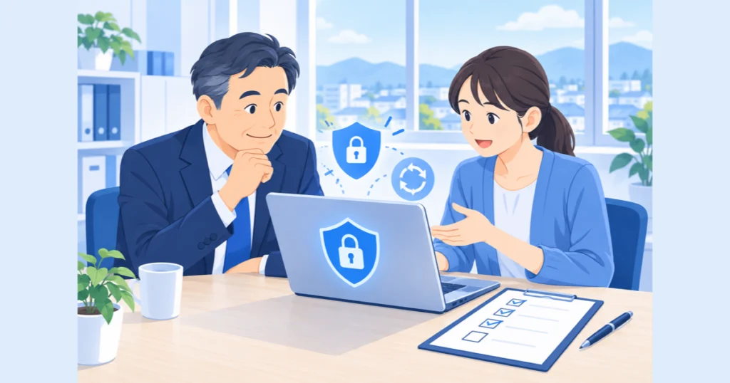 PHPの更新について話し合う社長と担当者