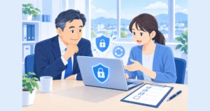 PHPの更新について話し合う社長と担当者