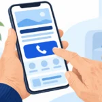 スマホで大きな電話ボタンを押そうとする年配の男性の手元