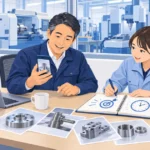 事務所で社長と担当者がSNSの目的と時間を話し合う様子