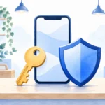 スマートフォンを守る鍵と盾のイラスト