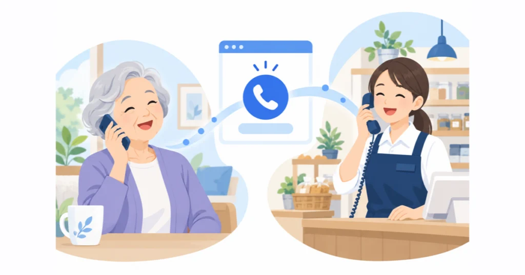 年配のお客様がスマホで電話をかけているイメージ