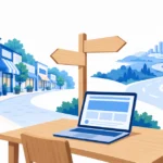 地元の制作会社と全国対応の制作会社の二つの道を前に、依頼先を選ぶ場面のイメージ