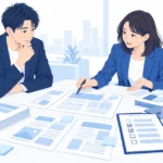 記事作成の代行を依頼する前に、社長と担当者が決めごとを相談している様子