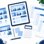 採用サイトの費用を検討する机の上の見積書と画面案